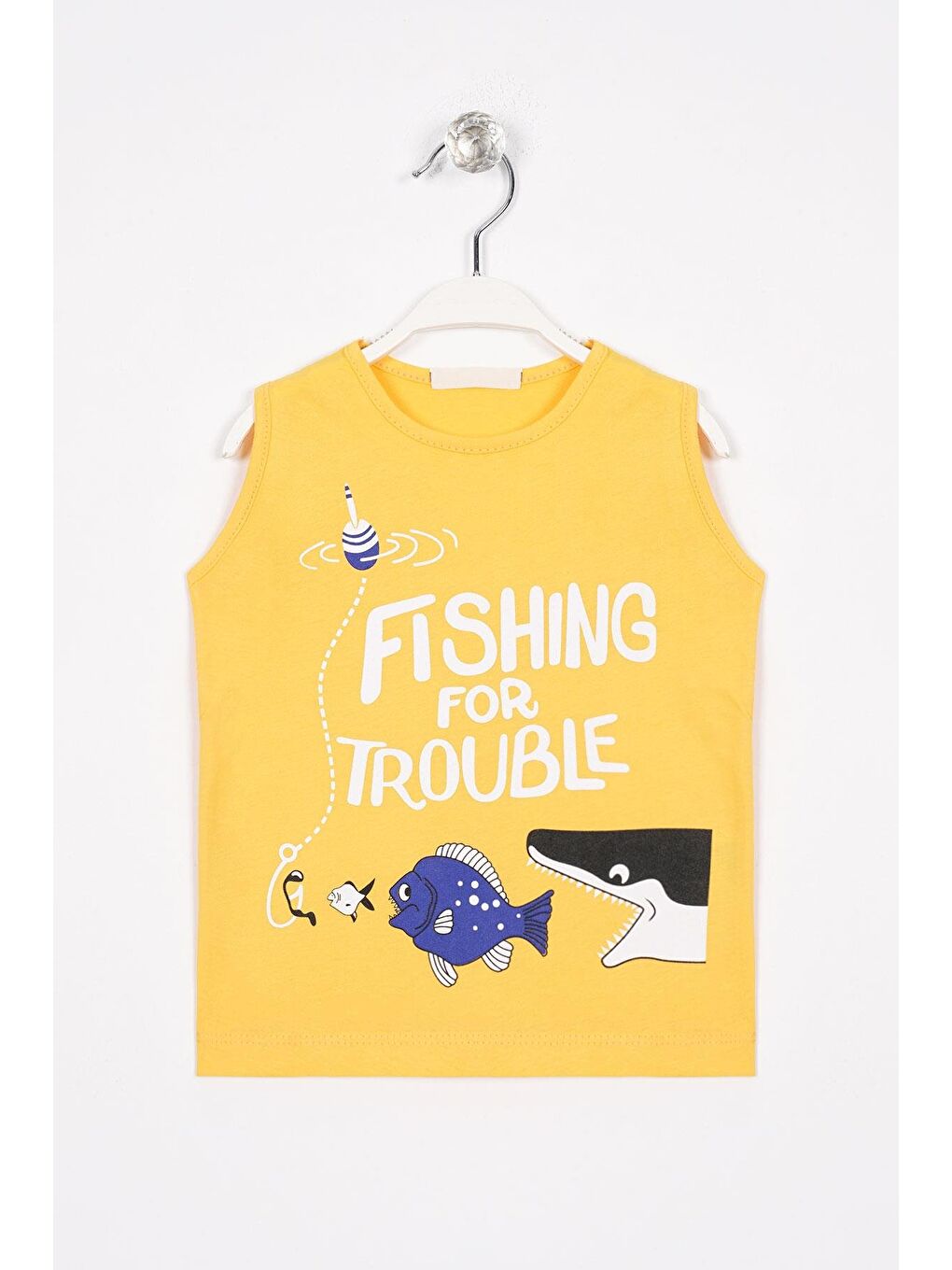 Sarı Fıshıng For Trouble Yazı Baskılı Hardal Renk Erkek Çocuk Tshirt