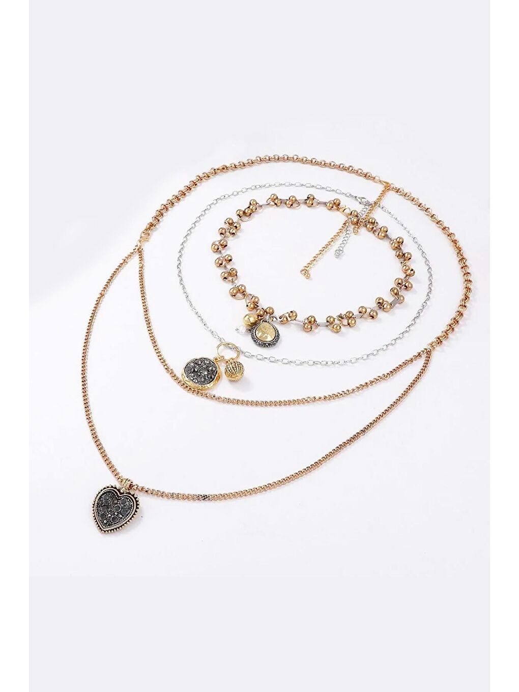 Sarı 3'lü Zincirli Kolye-1