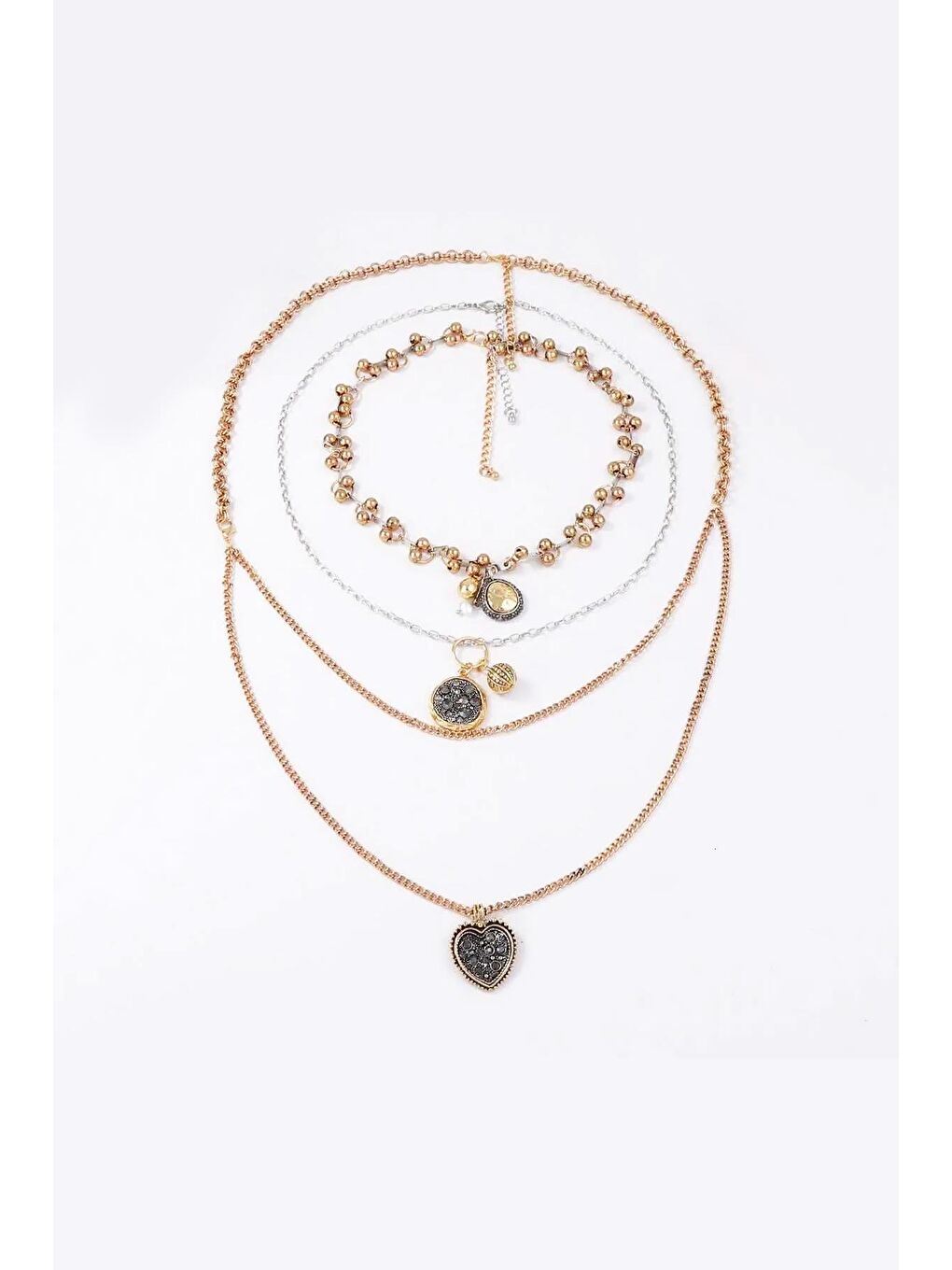 Sarı 3'lü Zincirli Kolye-2