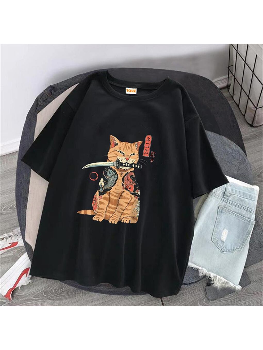 Touz Moda Siyah Killer Baskılı Siyah Unisex Oversize T-shirt - 1