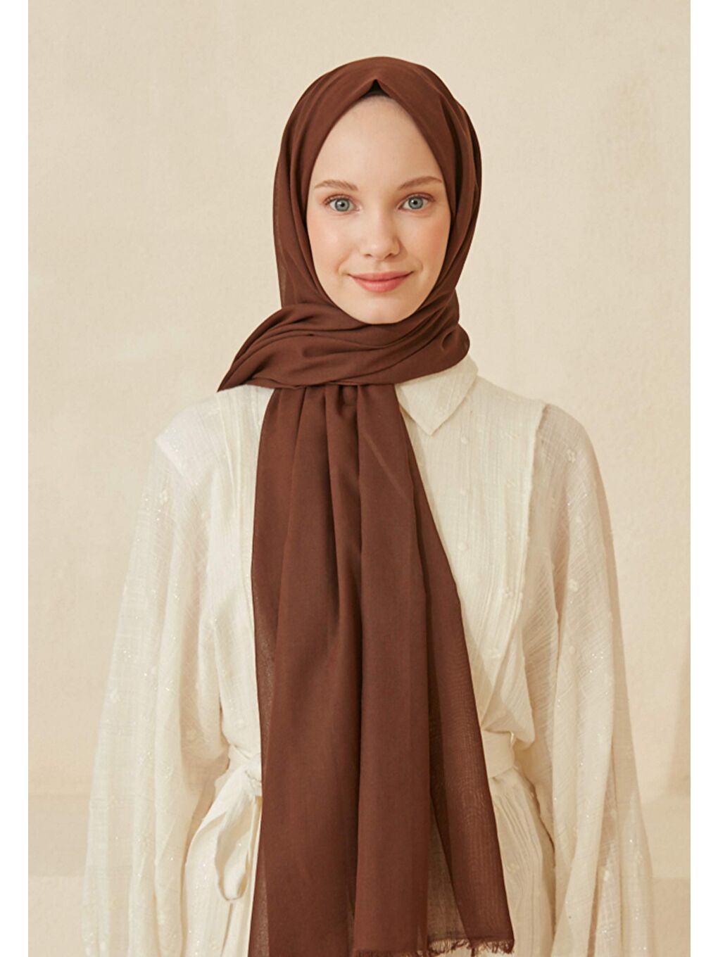 Kahverengi İnce Pamuk Vual Şal Çikolata Kahve-2