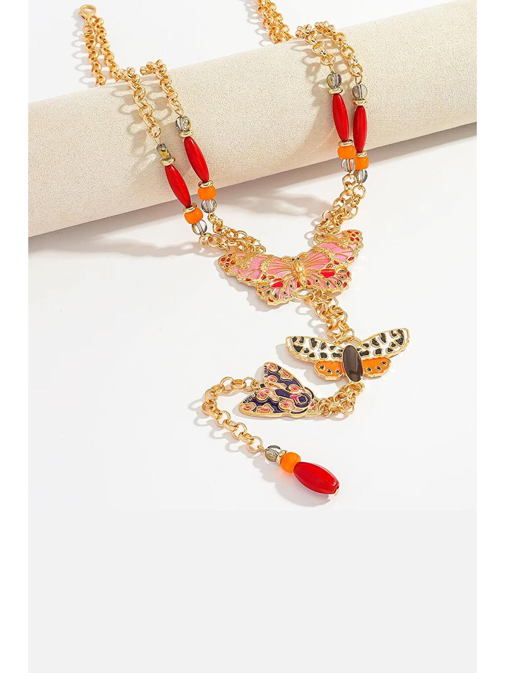 Sarı Kelebekli Uzun Kolye-3