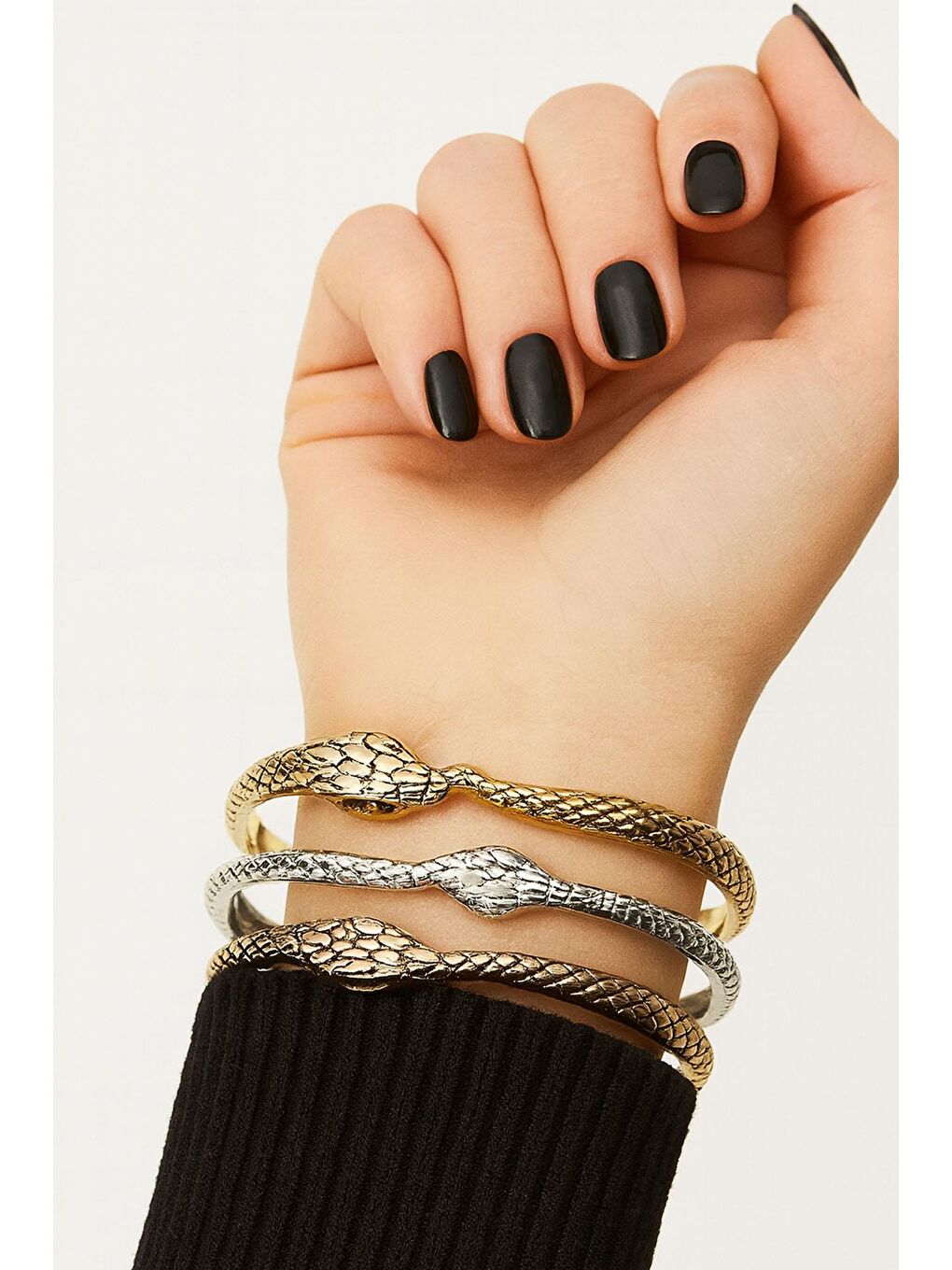 Sarı Vintage Yılan Formlu Gold & Silver Bileklik Seti– Lüks Tasarım-3