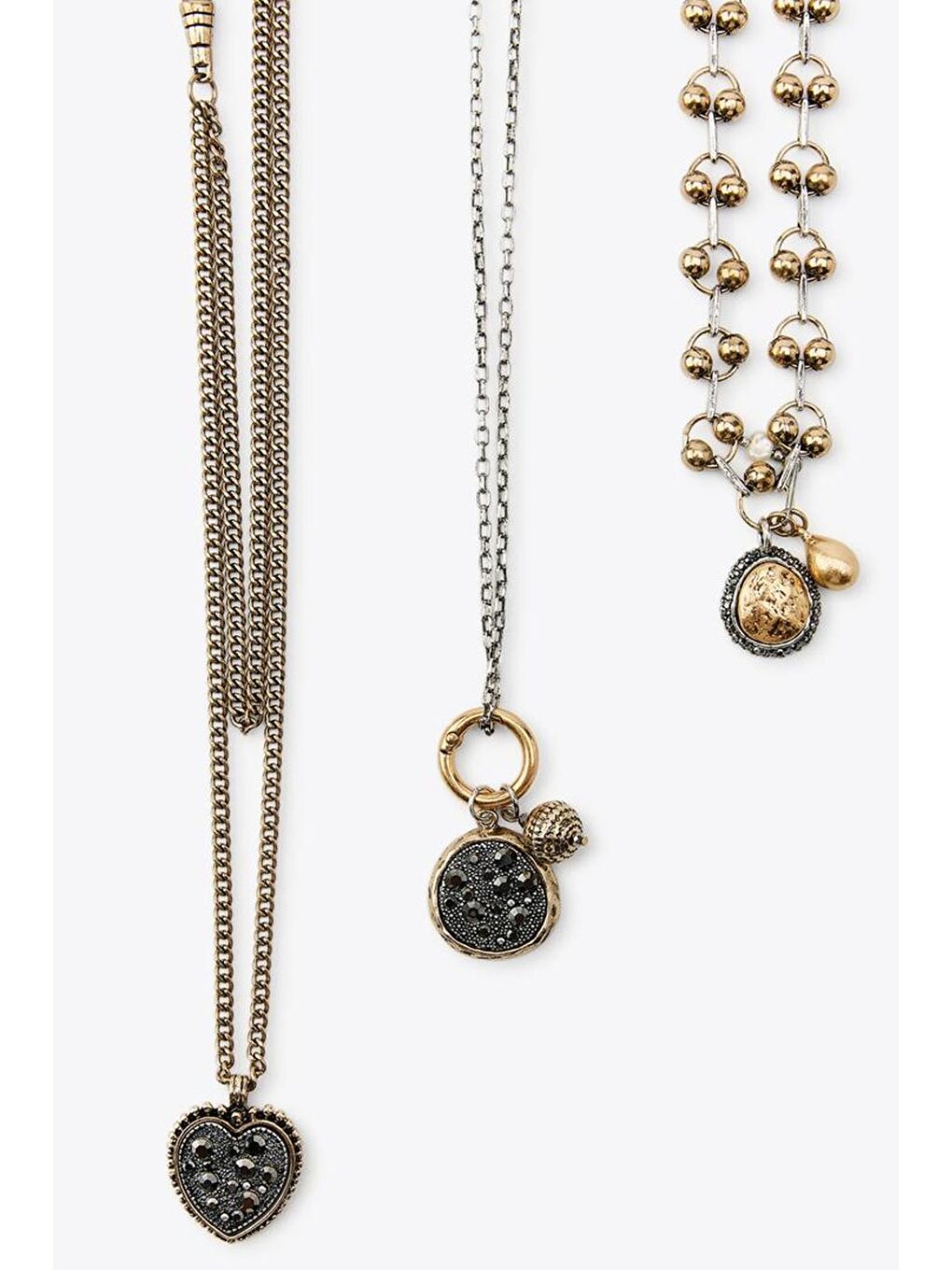 Sarı 3'lü Zincirli Kolye-9