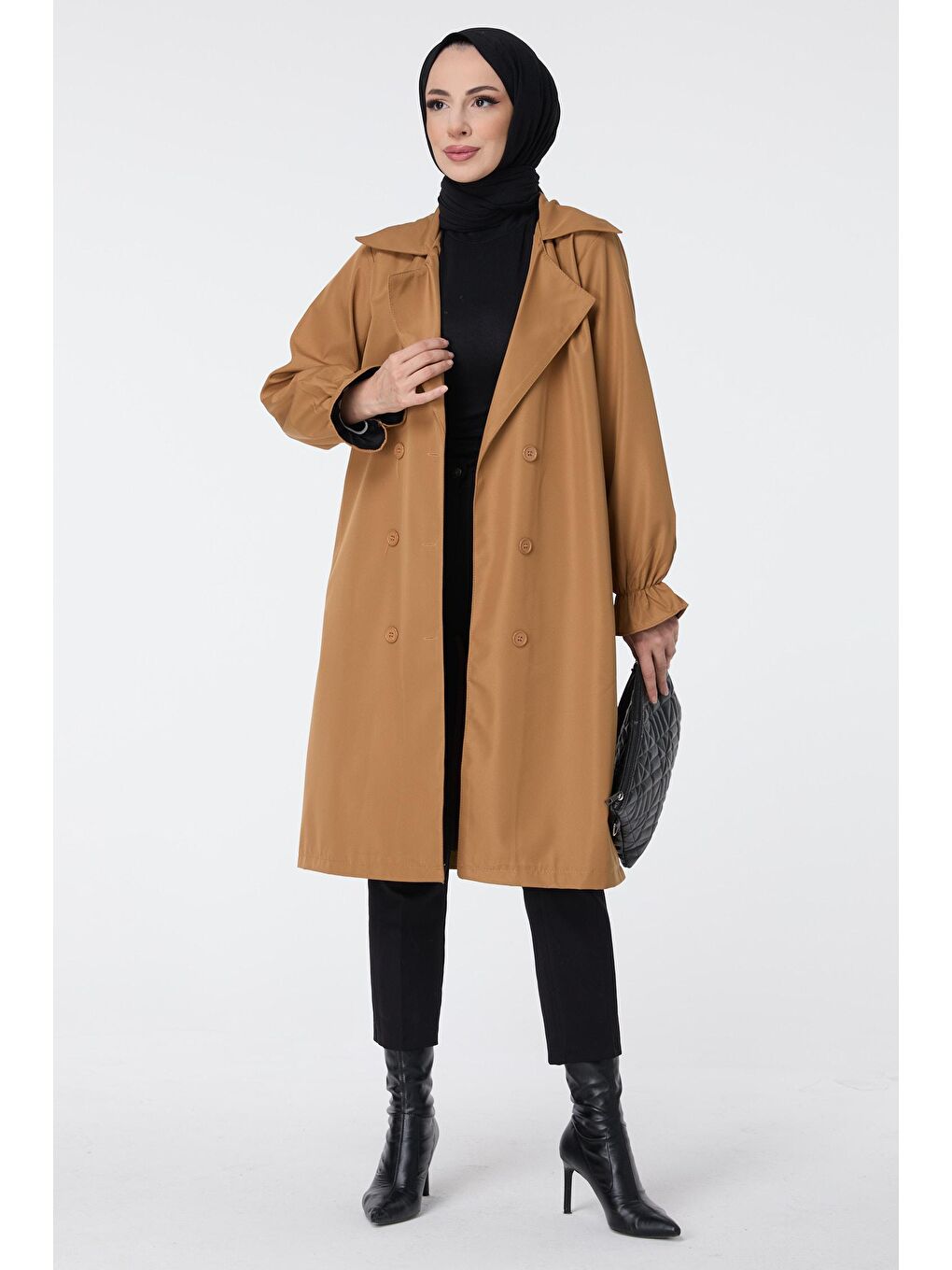 Kahverengi Gömlek Yaka Kadın Taba Trenç - 23109-1