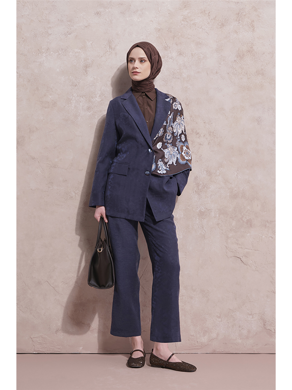 Jakarlı Blazer Takım Lacivert-2