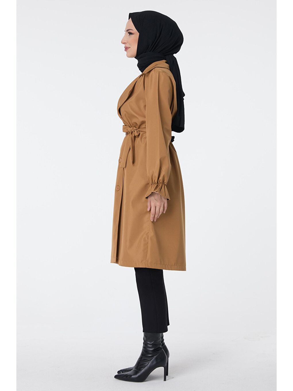 Kahverengi Gömlek Yaka Kadın Taba Trenç - 23109-2