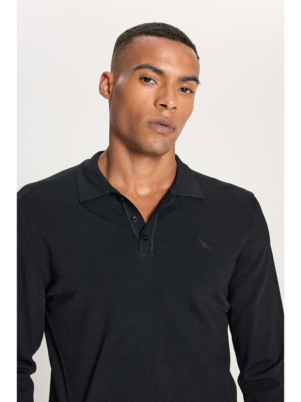 Erkek Siyah Standart Fit Normal Kesim Polo Yaka Basic Triko Kazak-3