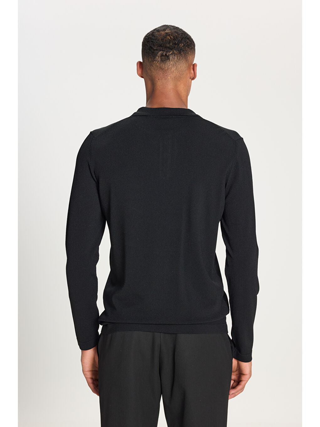 Erkek Siyah Standart Fit Normal Kesim Polo Yaka Basic Triko Kazak-4