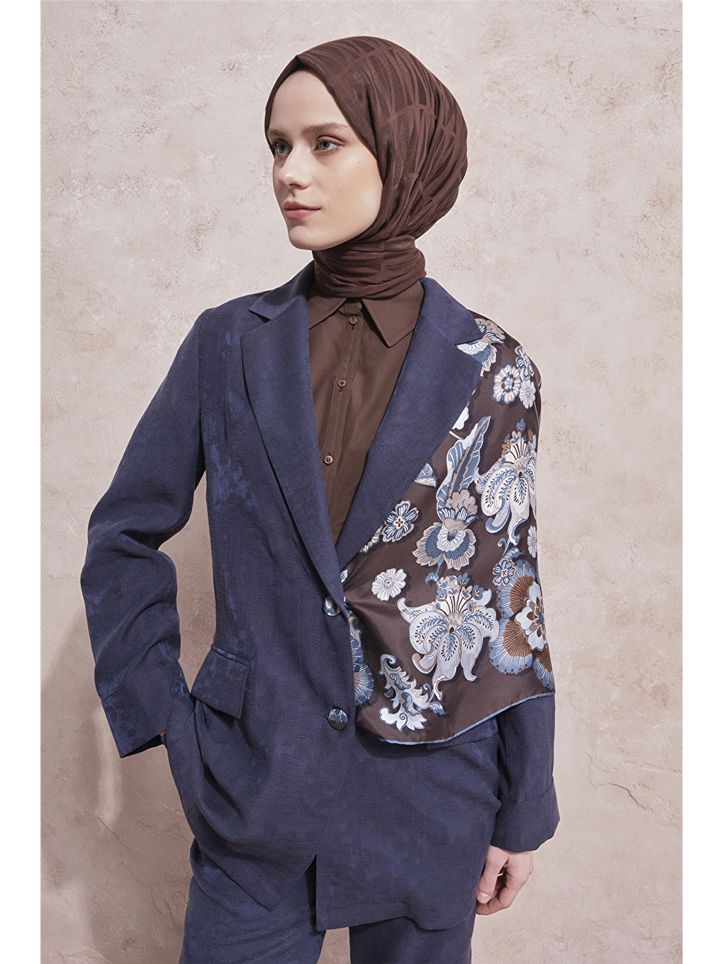 Jakarlı Blazer Takım Lacivert-3
