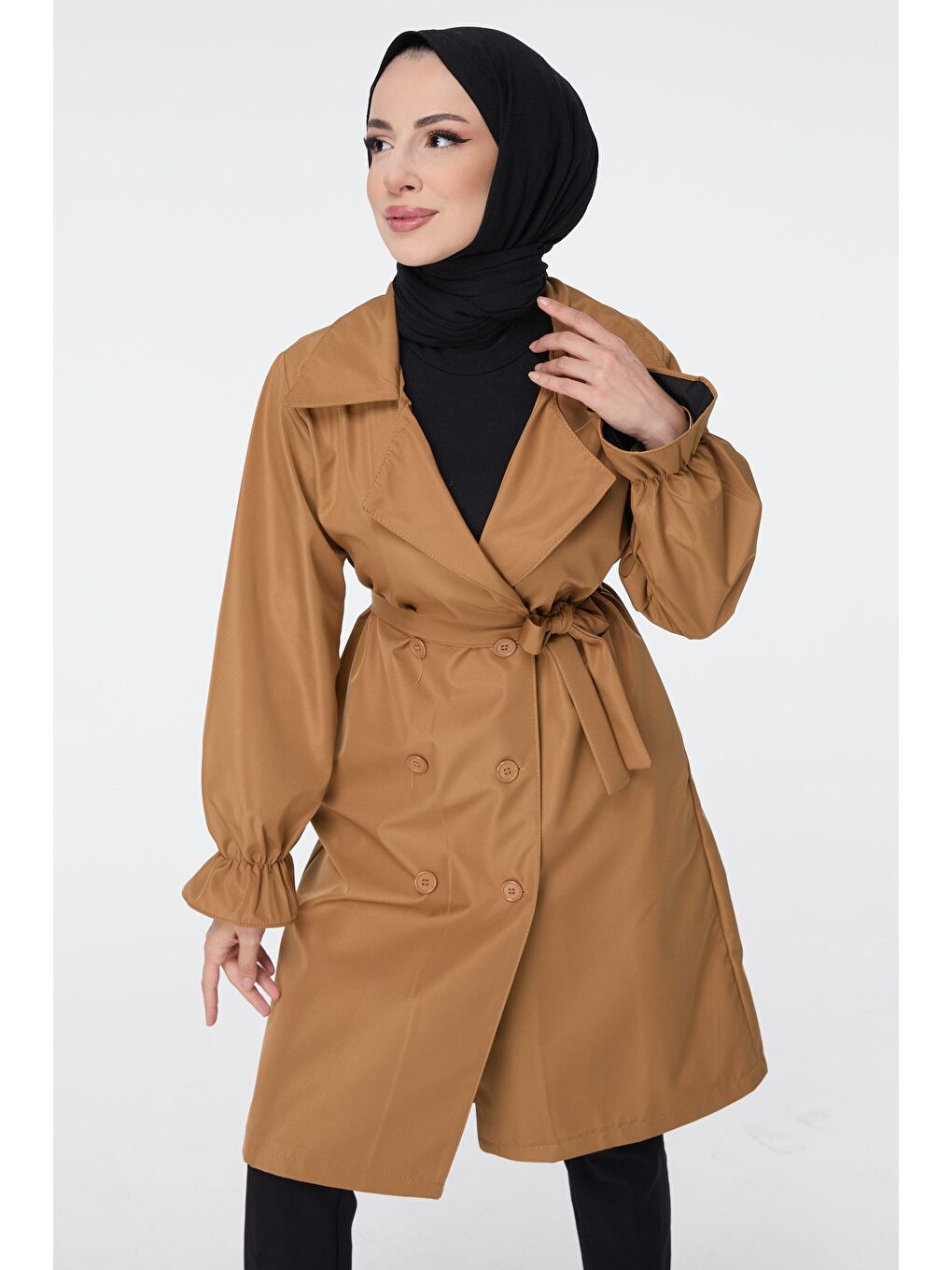Kahverengi Gömlek Yaka Kadın Taba Trenç - 23109-3