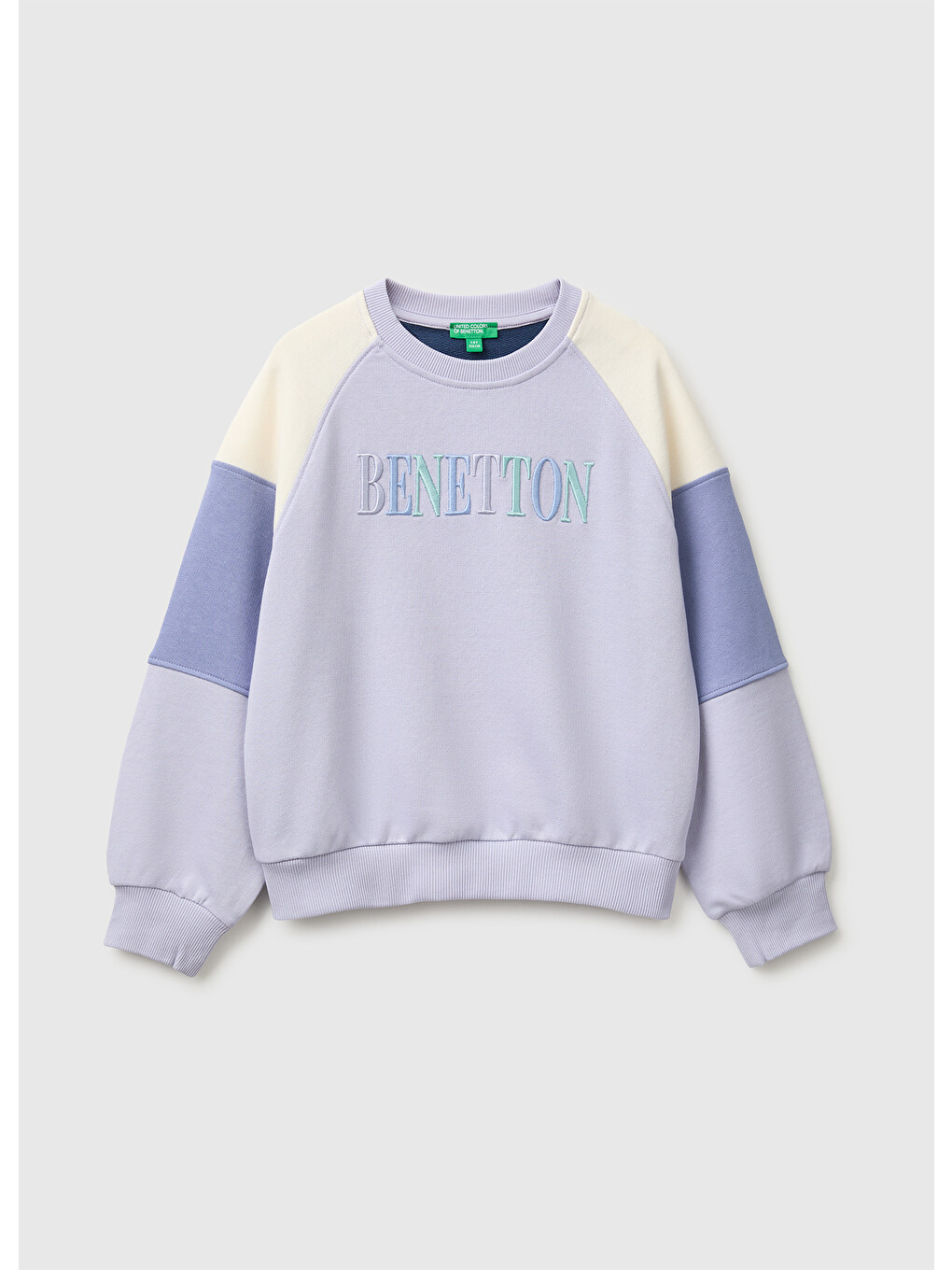 Kız Çocuk Lila İşlemeli Renk Bloklu Reglan Kollu Bisiklet Yaka Sweatshirt