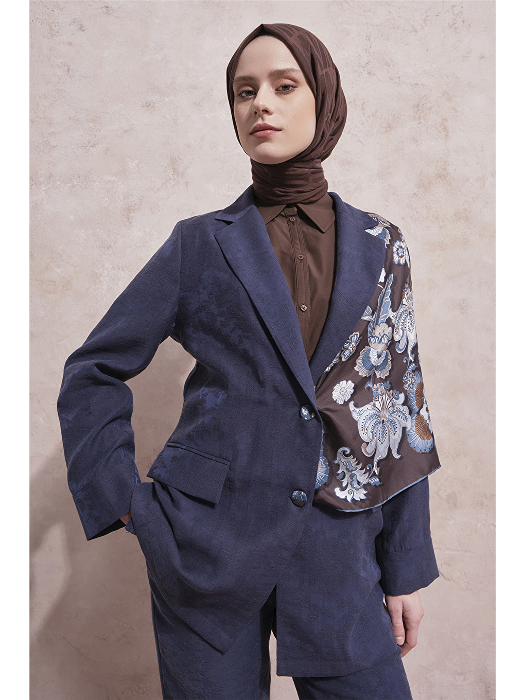 Jakarlı Blazer Takım Lacivert-4