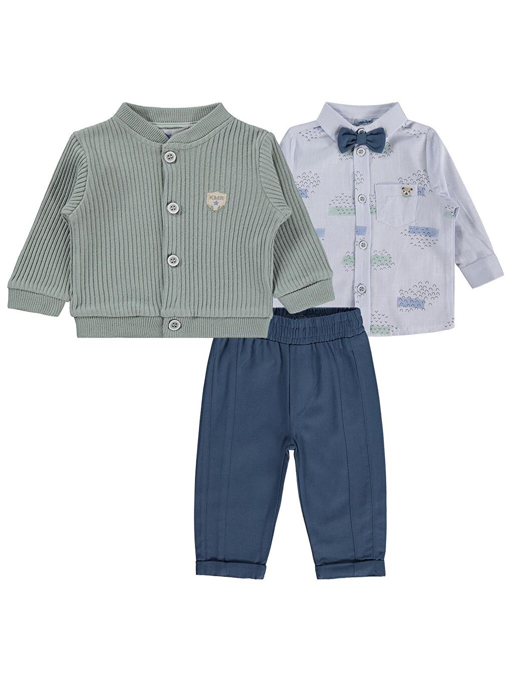 Papyonlu Hırka 3 Lü 6-18 Ay Takım - Mavi 9-12 Ay-3