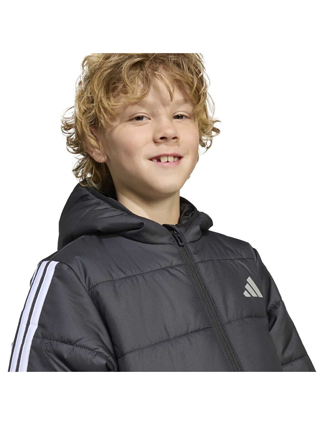 Essentials 3 Stripes Çocuk Siyah Kapüşonlu Mont-2