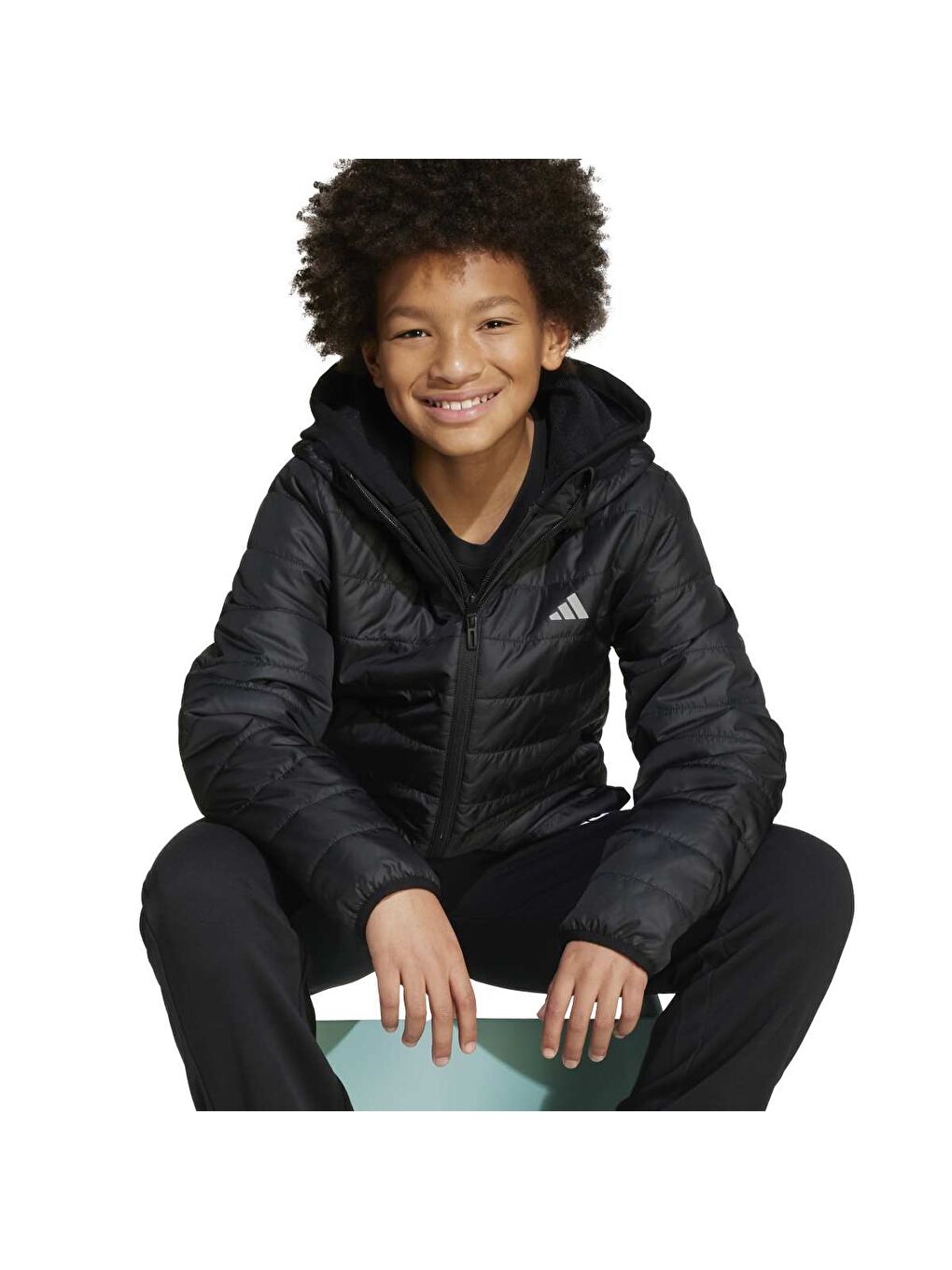 Essentials Light Padded Çocuk Siyah Kapüşonlu Mont-4