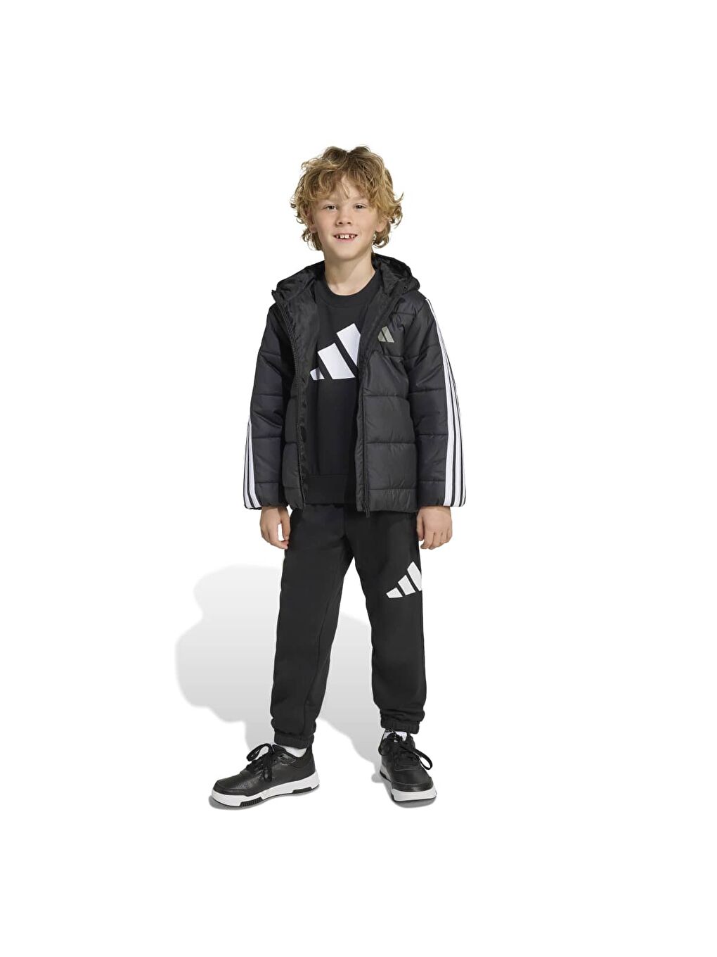 Essentials 3 Stripes Çocuk Siyah Kapüşonlu Mont-3