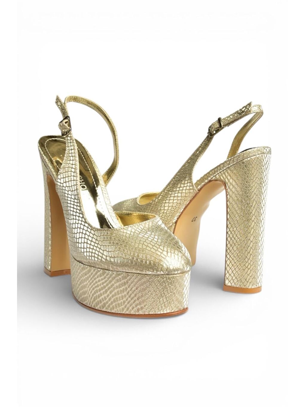 Sarı Altın Kadın Topuklu Ayakkabı Y246195107-6