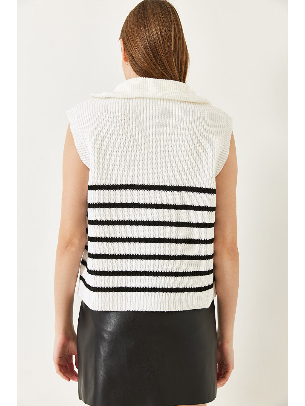 Beyaz Kadın Fermuarlı Selanik Örgü Triko Süveter-5