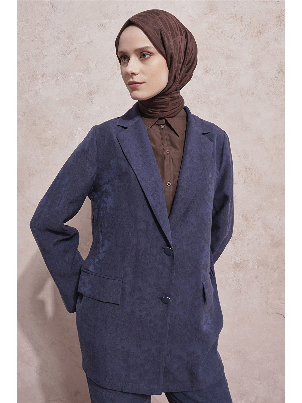 Jakarlı Blazer Takım Lacivert-5
