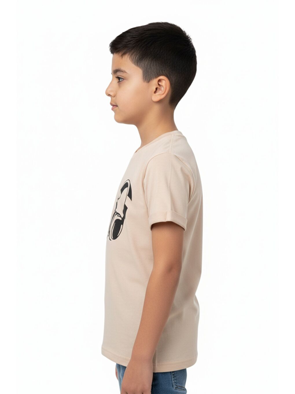 Bej Erkek Çocuk Baskılı Tişört-1