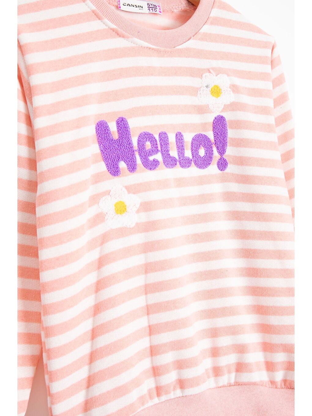 Pembe Somon Papatya Nakışlı Çizgili Kız Çocuk Takım 23352-1