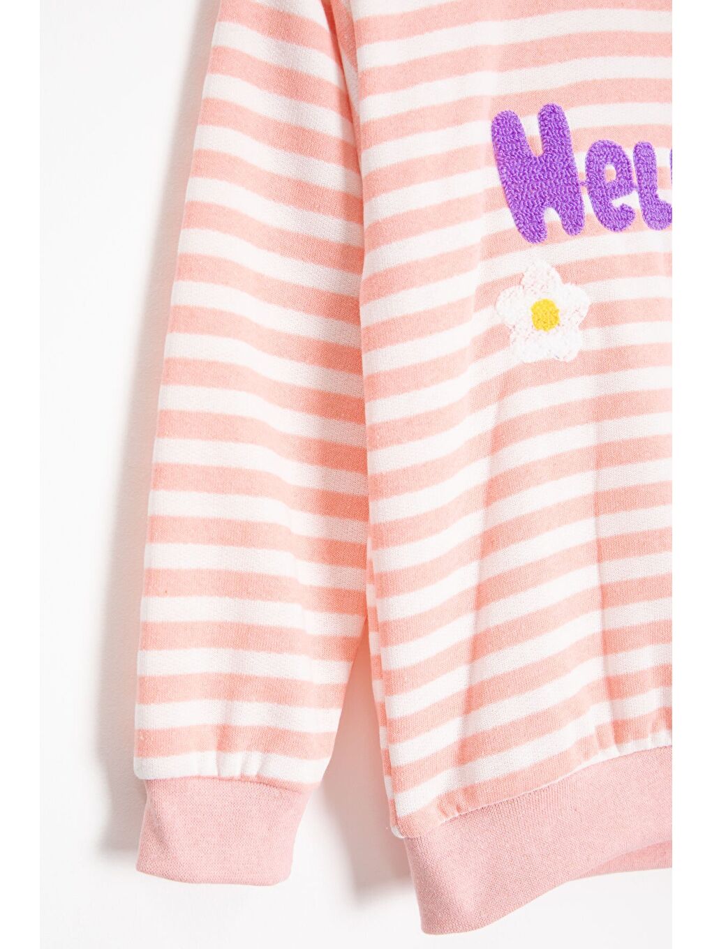 Pembe Somon Papatya Nakışlı Çizgili Kız Çocuk Takım 23352-2