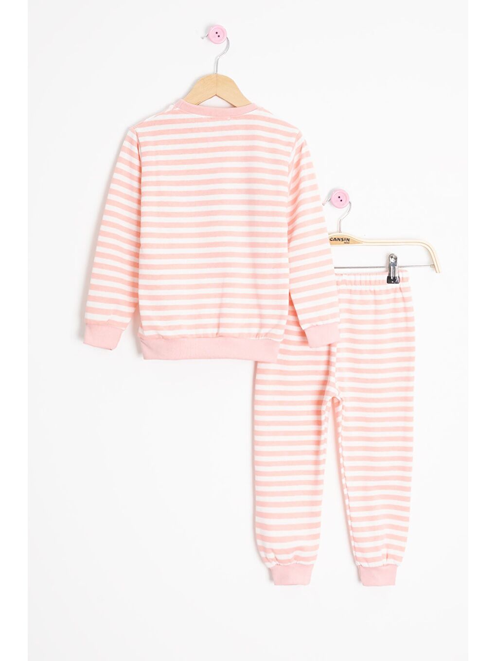 Pembe Somon Papatya Nakışlı Çizgili Kız Çocuk Takım 23352-3