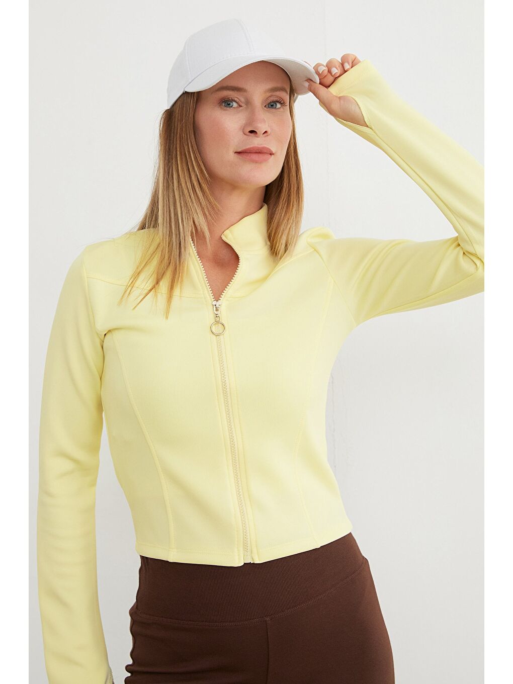Sarı Parmak Geçmeli Fermuarlı Sweatshirt-2