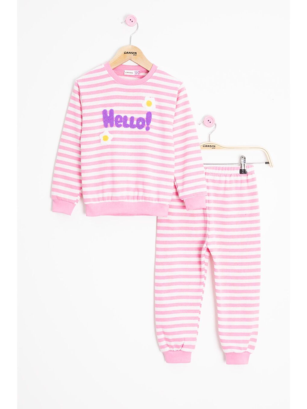 Pembe Papatya Nakışlı Çizgili Kız Çocuk Takım 23350