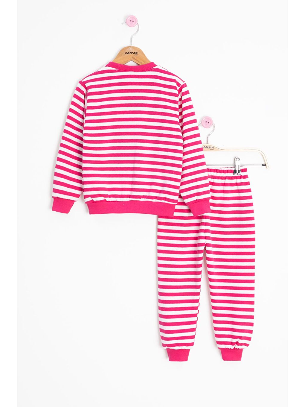 Fuşya Papatya Nakışlı Çizgili Kız Çocuk Takım 23354-3