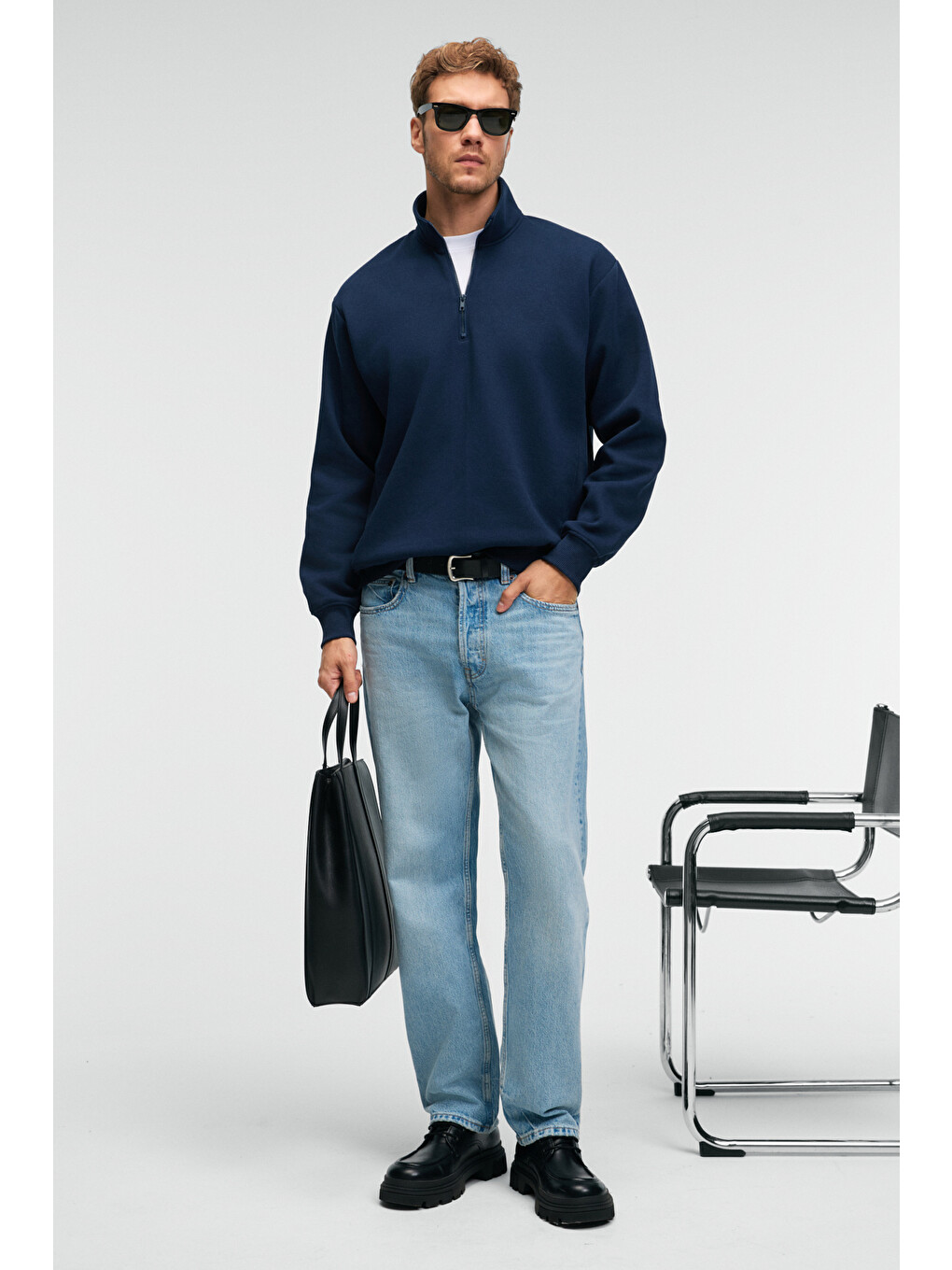 Lacivert BAXTER Erkek Dik Yakalı Fermuarlı Relaxed LACİVERT Sweatshirt-2