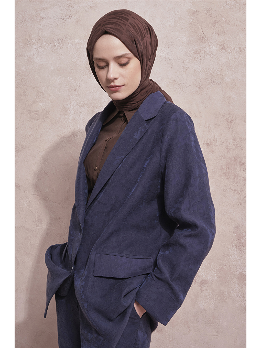 Jakarlı Blazer Takım Lacivert-7