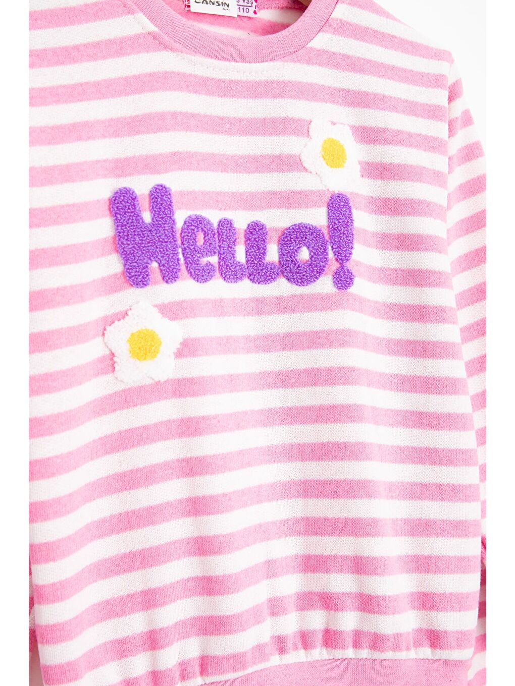 Pembe Papatya Nakışlı Çizgili Kız Çocuk Takım 23350-1