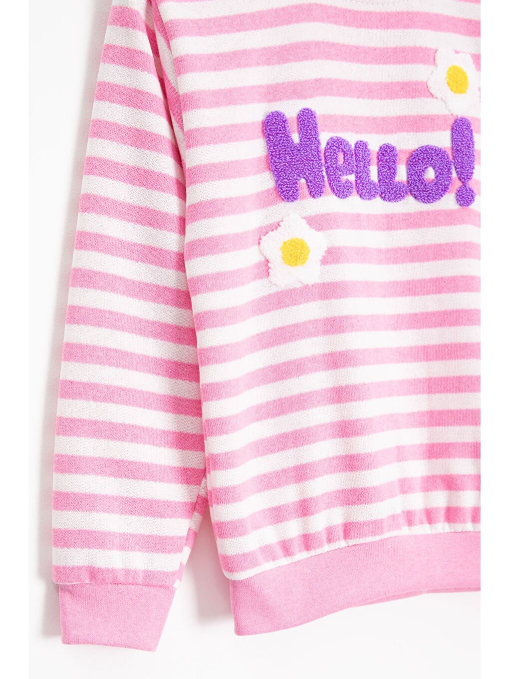 Pembe Papatya Nakışlı Çizgili Kız Çocuk Takım 23350-2