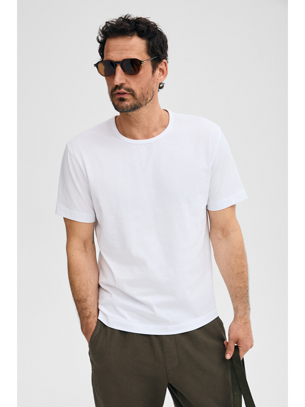 Beyaz AXION Erkek %100 Organik Pamuklu Yuvarlak Yakalı Regular Fit BEYAZ T-Shirt