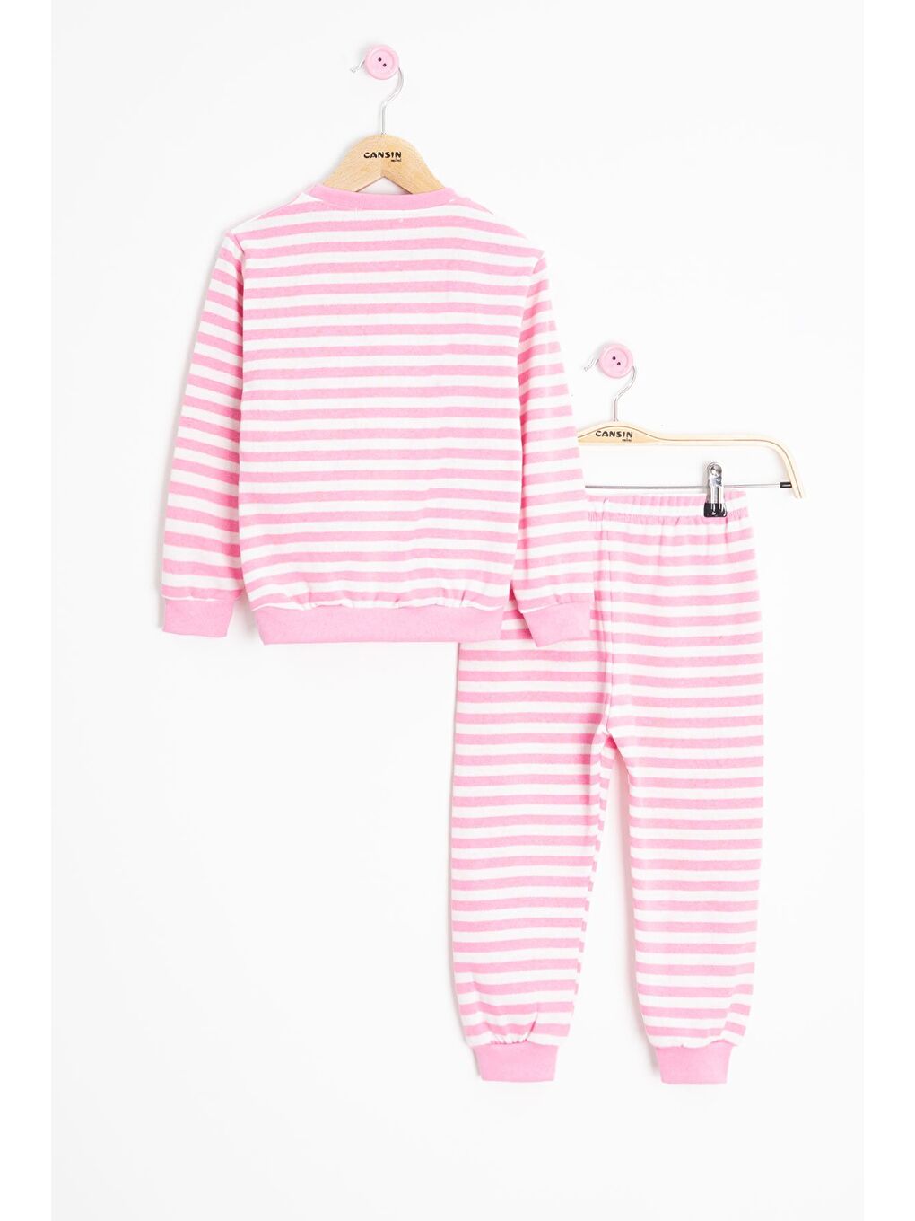 Pembe Papatya Nakışlı Çizgili Kız Çocuk Takım 23350-3