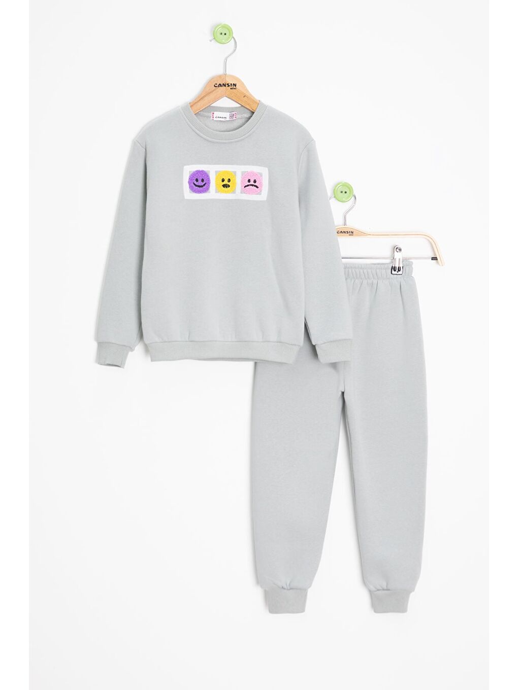Gri Gülenyüz Nakışlı Şardonlu Kız Çocuk Eşofman Takımı 23357