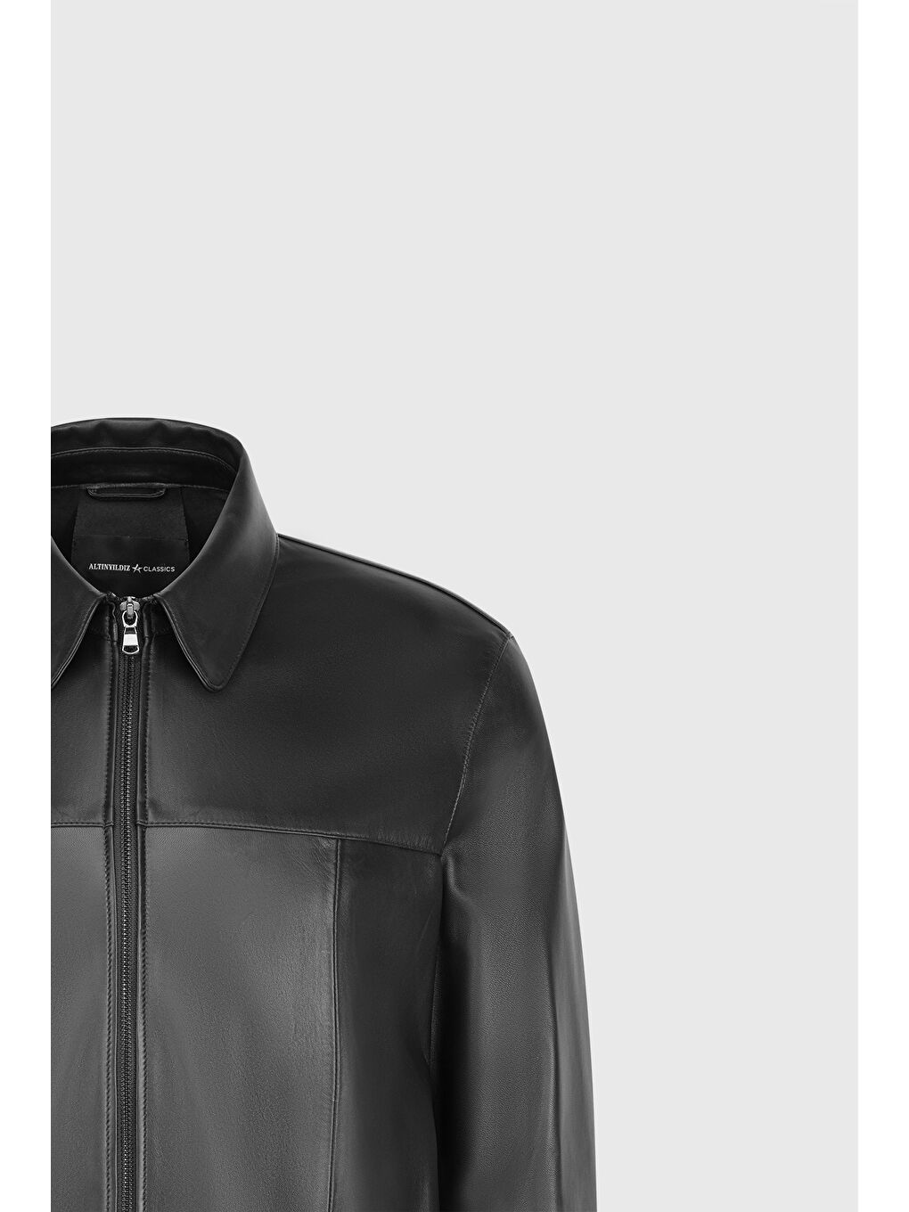 Erkek Siyah Standart Fit Normal Kesim %100 Hakiki Deri Dik Yaka Ceket-7