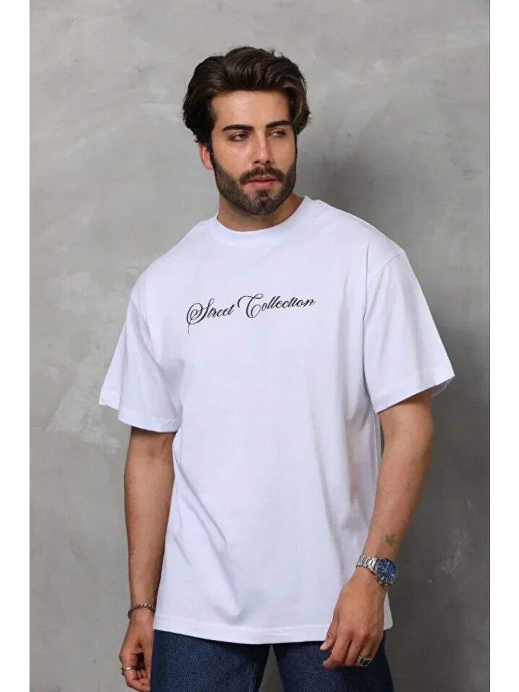 Beyaz Erkek Baskılı Tişört-2
