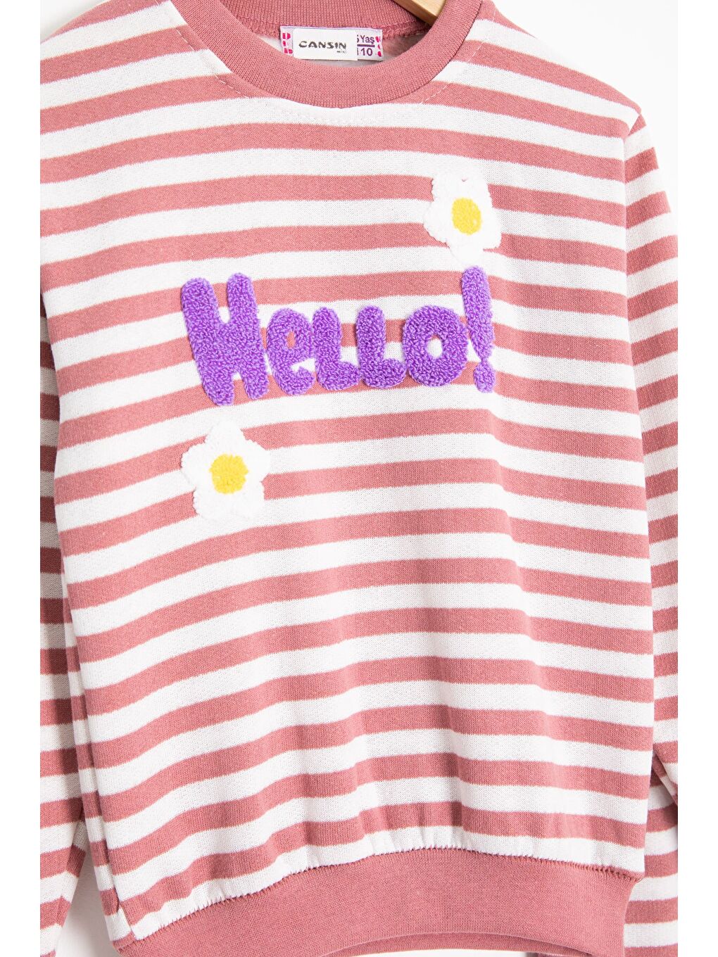 Pembe Gül Kurusu Papatya Nakışlı Çizgili Kız Çocuk Takım 23353-1