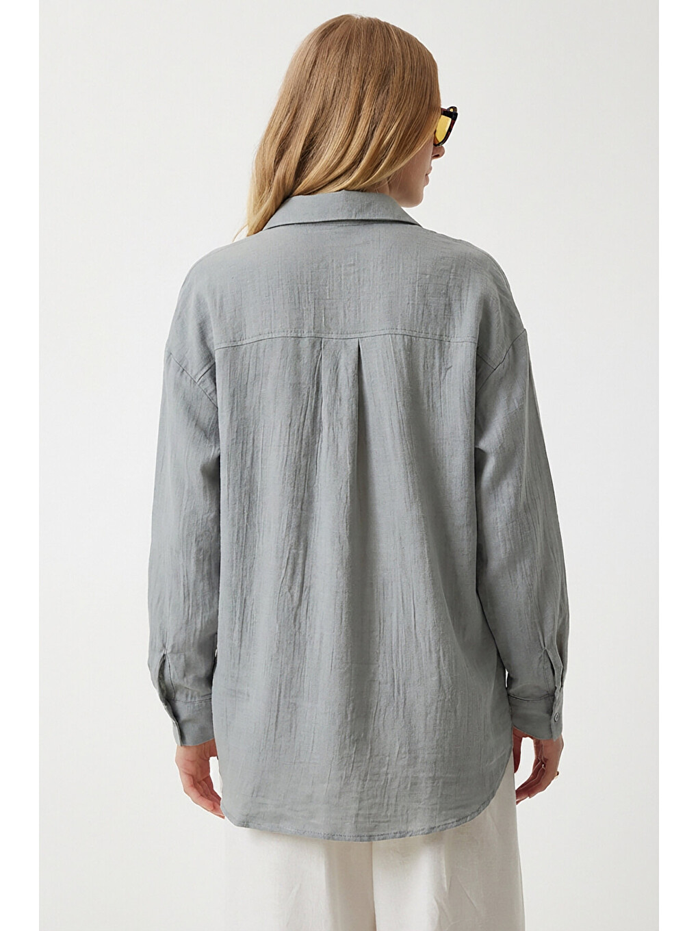 Gri Oversize Basic Müslin Gömlek ORTA GRİ LMX0002-2