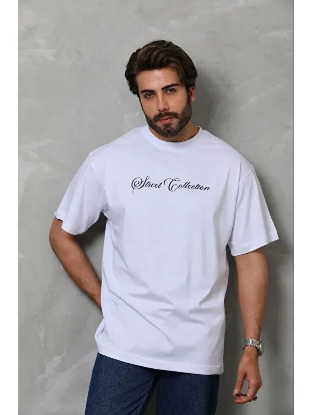 Beyaz Erkek Baskılı Tişört-3