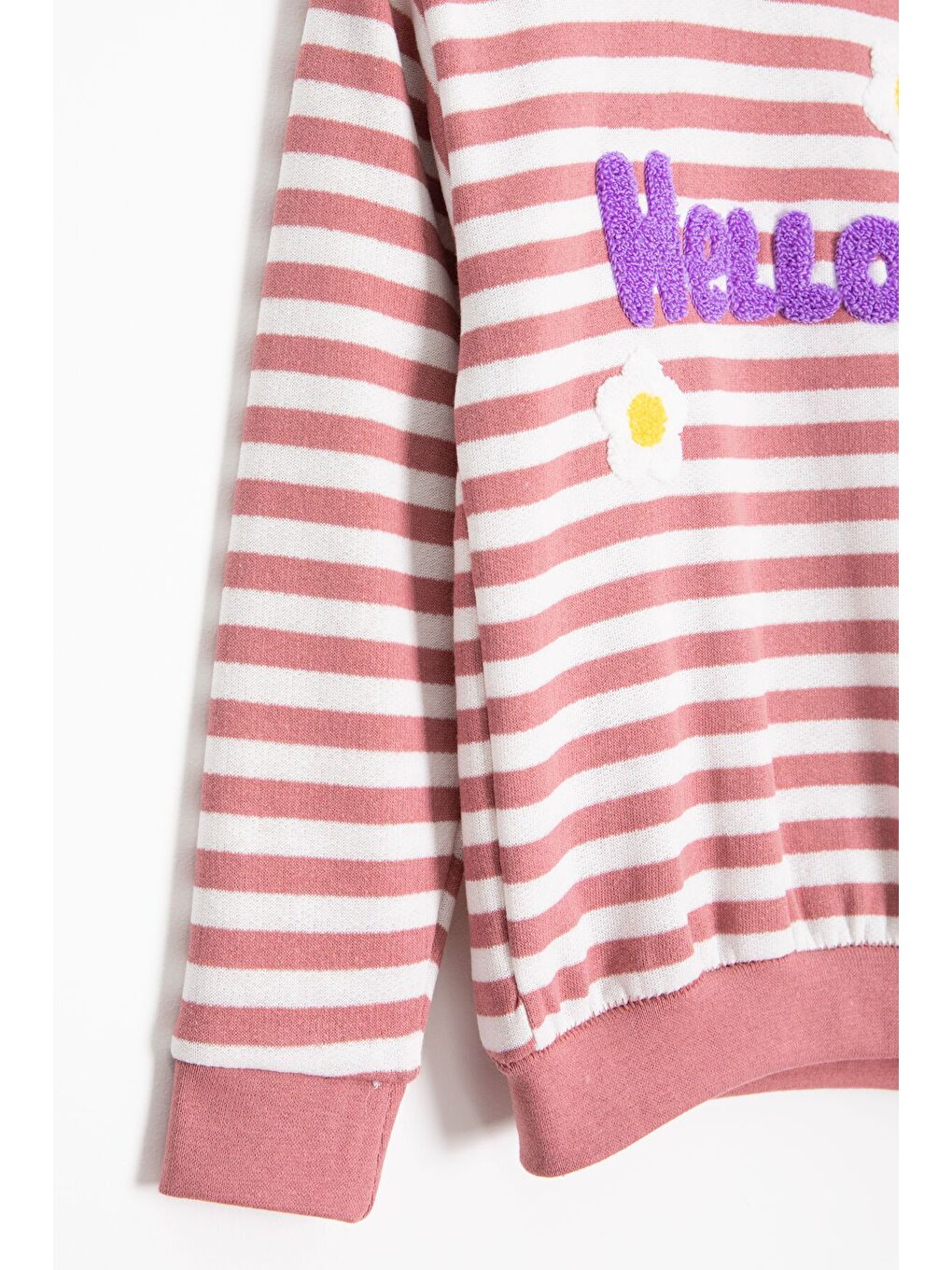 Pembe Gül Kurusu Papatya Nakışlı Çizgili Kız Çocuk Takım 23353-2
