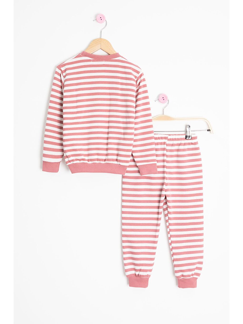 Pembe Gül Kurusu Papatya Nakışlı Çizgili Kız Çocuk Takım 23353-3
