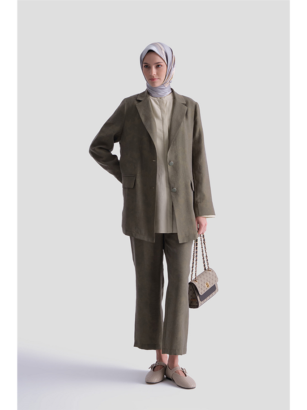 Jakarlı Blazer Takım Haki-1