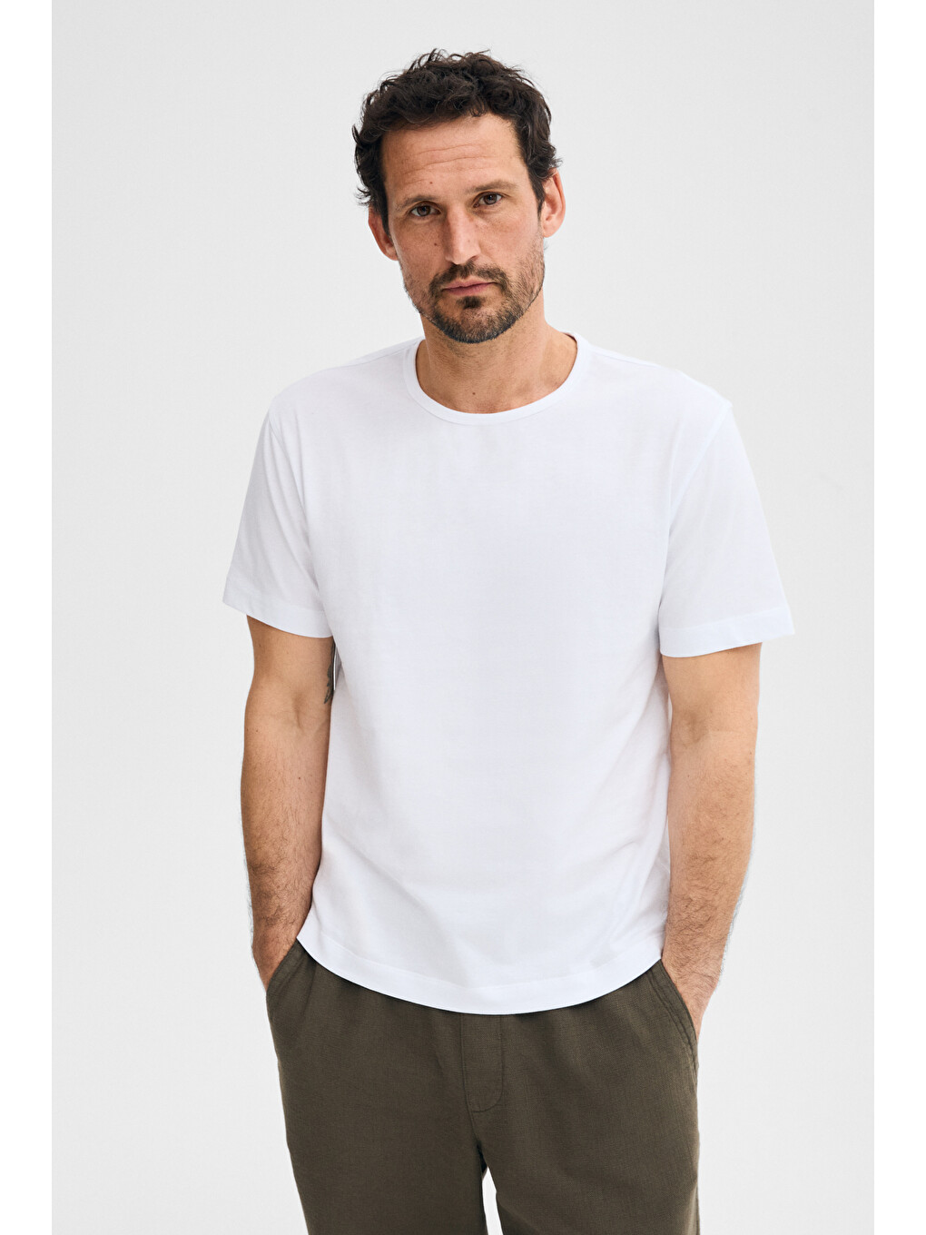 Beyaz AXION Erkek %100 Organik Pamuklu Yuvarlak Yakalı Regular Fit BEYAZ T-Shirt-2