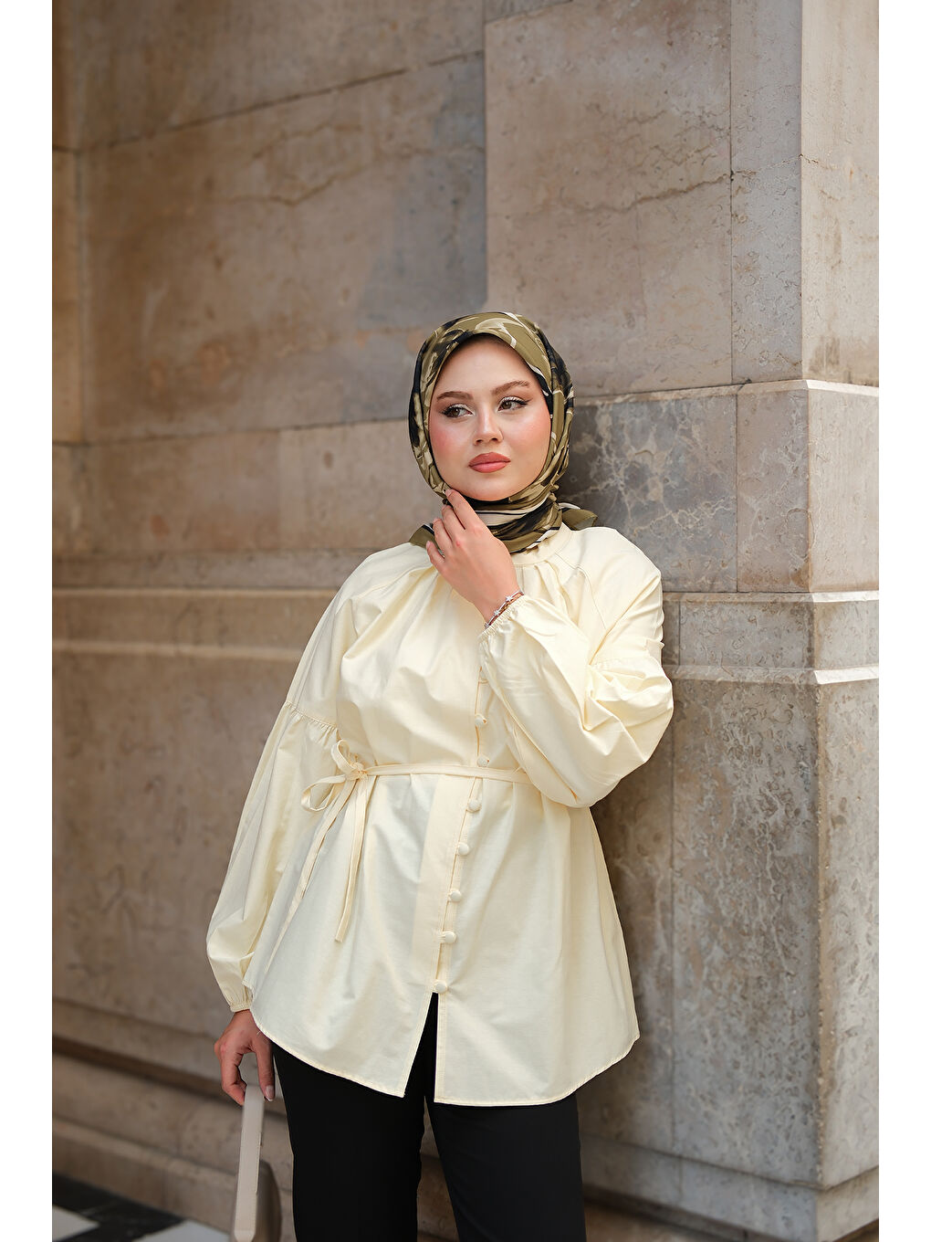 Kadın Brit Düğme Detaylı Gömlek Sarı