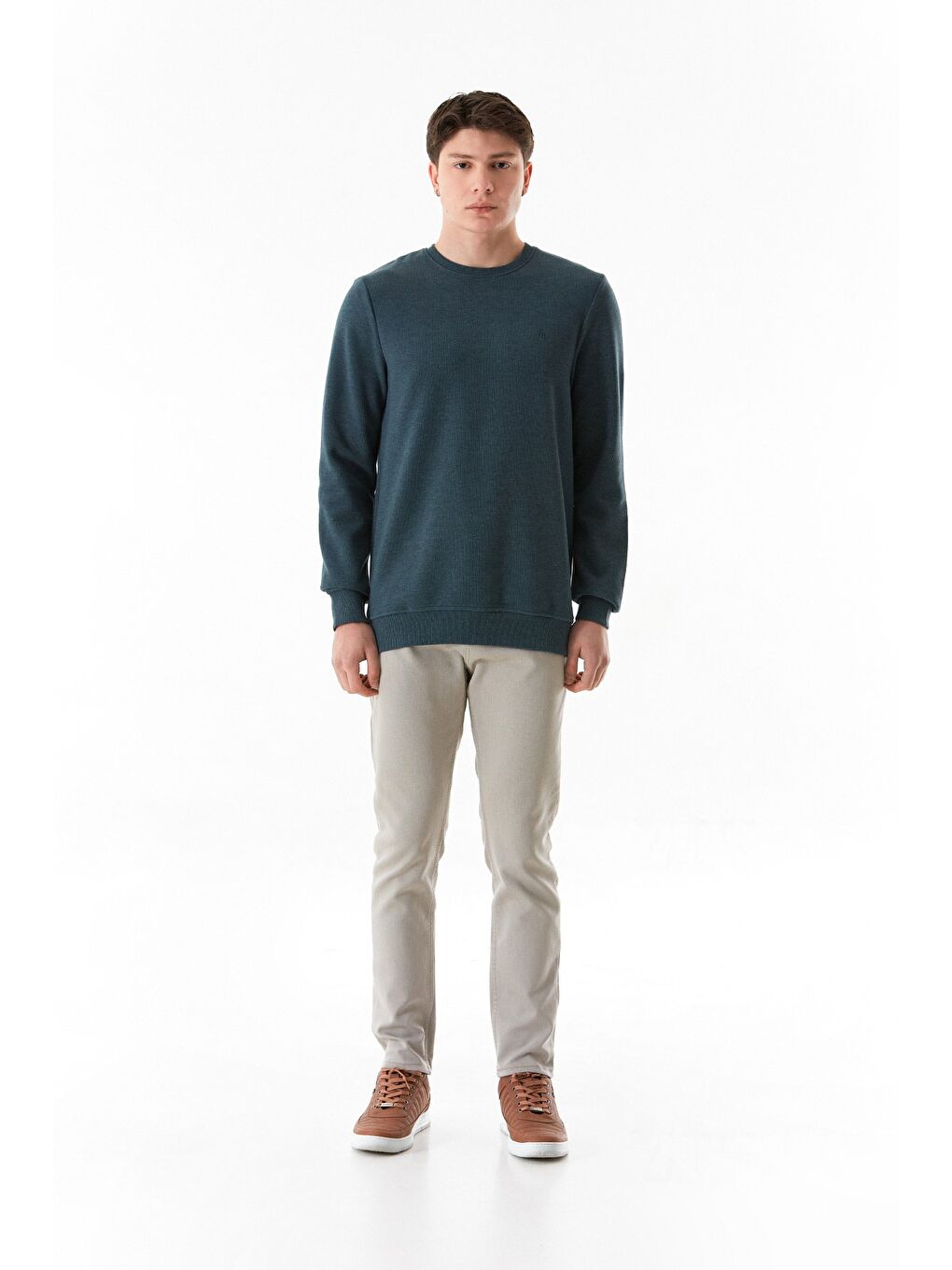 Petrol Fitilli Bisiklet Yaka Sweatshirt-1