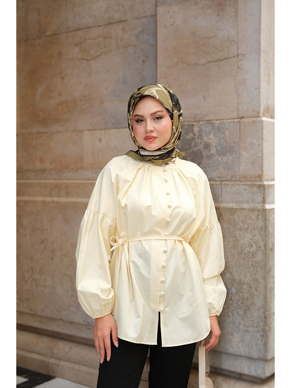 Kadın Brit Düğme Detaylı Gömlek Sarı-1